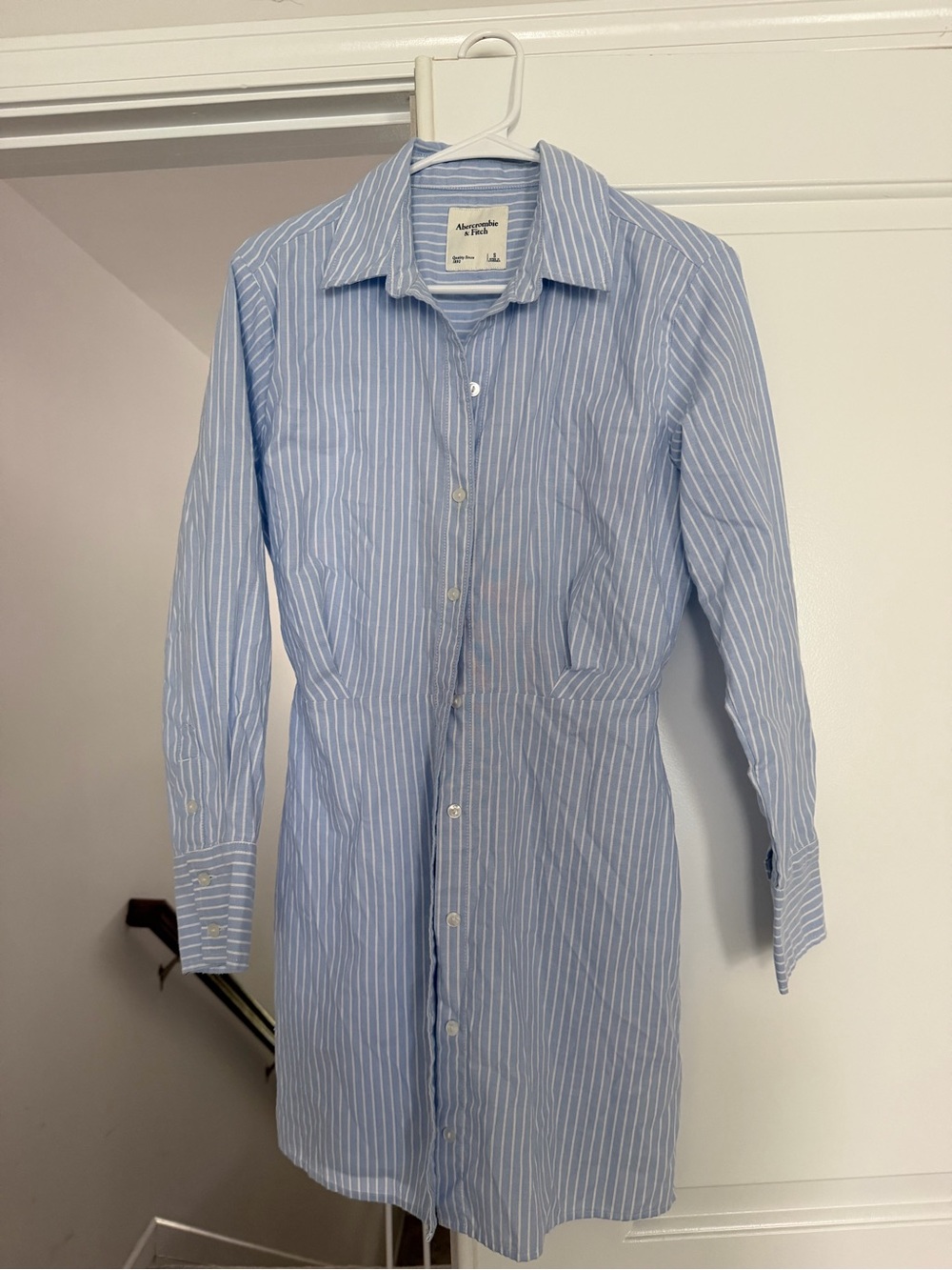 Abercrombie & Fitch Light Blue and White Striped Midi Shirt Dress